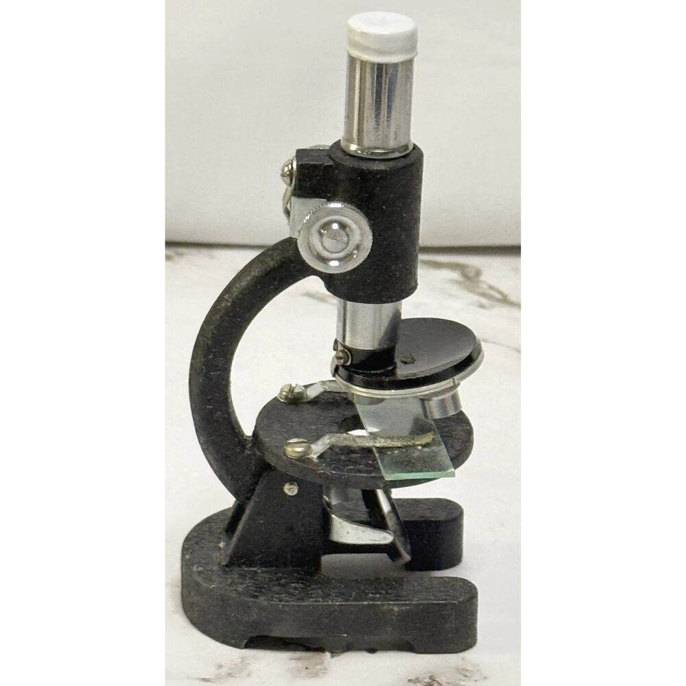 Vintage Triple Turret Junior Microscope 100X-300X w/ Box, Manual & Slides